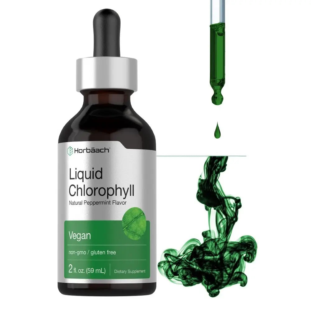 Horbäach Liquid Chlorophyll Drops | 2 Oz | Vegan, Non-Gmo, and Gluten Free Formula | Natural Peppermint Flavor